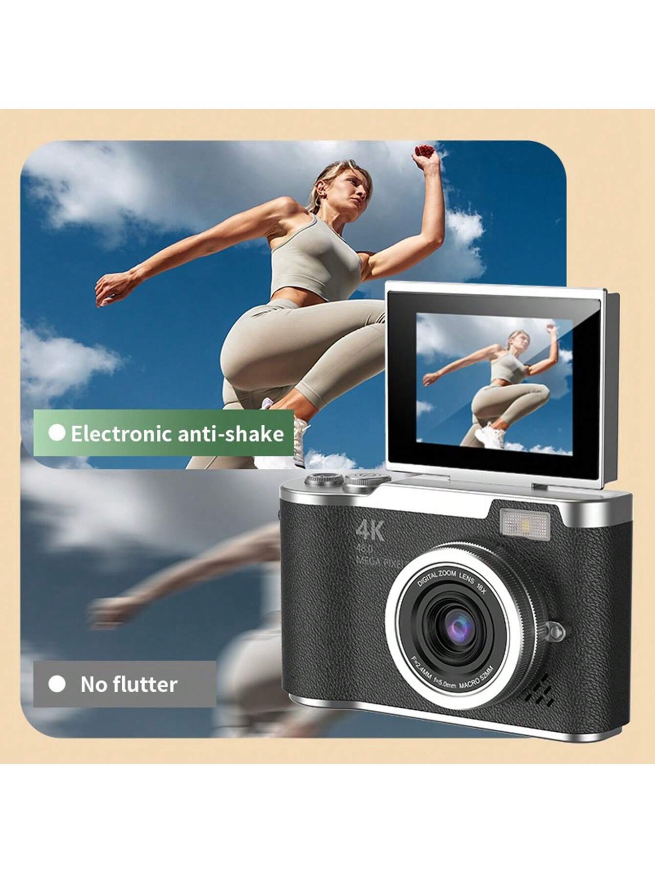 كاميرا رقمية بتكبير بصري 18X، شاشة دوارة عالية الو...