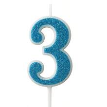 Blue Glitter Birthday Candle - 3 - View 1