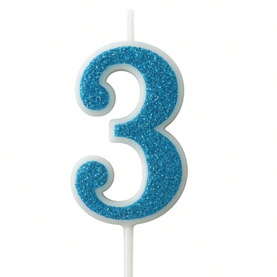 Blue Glitter Birthday Candle - 3 - View 1