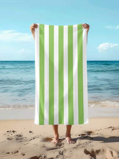 1pc Minimalist Striped Beach Towel, Colorful Striped Beach Towel, Large Size Beach Towel, Soft And Absorbent Striped Beach Towel, Suitable For Travel, Vacation, Sports, Bathroom, Swimming Pool And Camping, Essential Travel Knitted Towel With Strong Water Absorption