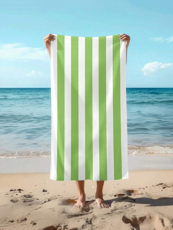 1 pieza Toalla de playa a rayas minimalista, toalla de playa a rayas colorida, toalla de playa de gran tamaño, toalla de playa a rayas suave y absorbente, adecuada para viajes, vacaciones, deportes, baño, piscina y camping, toalla de viaje esencial tejida con gran absorción de agua