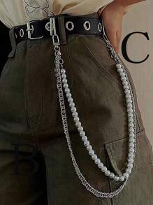 一款高端大气上档次的嘻哈朋克十字金属链条裤链，男士摇滚牛仔裤腰链