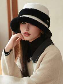 1pc Fleece Patchwork Bucket Hat, Warm Thick Windproof Earflap Beanie Suitable For Autumn And Winter Everyday Use Winter Outfits