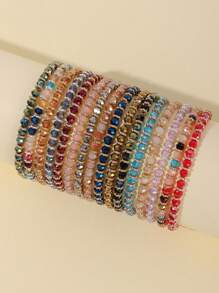 16pcs Bohemian Style Colorful Glass Beaded Bracelets, Suitable For Women's Daily Wear