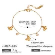 女士日常精致蝴蝶心形锆石多吊坠手链 18K 镀金不锈钢防水珠宝