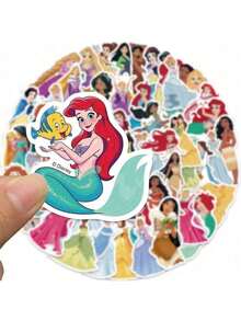 Disney 50张公主官方授权防水乙烯基贴纸，包括贝儿、茉莉、蒂安娜，卡通风格，适用于水瓶、笔记本电脑、保险杠、电脑、手机、头盔、汽车等，也可作为礼物或贴纸使用。 - 彩色 - 查看 2