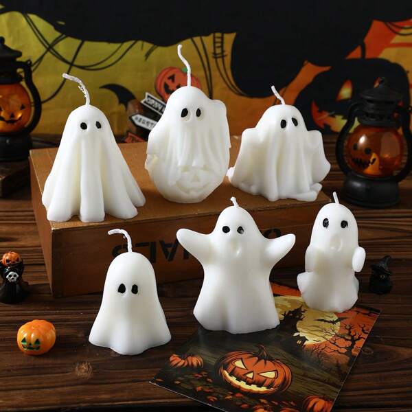1 pieza Vela con aroma de cera de soja moldeada a mano con forma de fantasma lindo y espeluznante de 3.26 pulgadas, vela de fantasma de Halloween para decoración de habitación, fiesta y regalo de Halloween