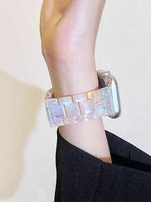 1条轻盈象牙色树脂表带，简约设计，兼容 40/41/42/44/45/46/49/38毫米，也适用于 Ultra 10/9/8/7/6/5/4/SE/3/2/1系列，男女通用替换表带，透气百搭，适合春夏游泳佩戴，不锈钢折叠表扣，配件 - 象牙白 - 查看 5