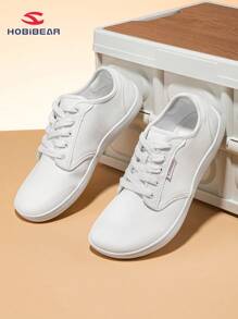 HOBIBEAR 男女通用休闲鞋，宽头，纯色，轻便，舒适系带，男女皆宜的步行鞋，软底，轻便，赤足鞋（小 1 码） - 全白 - 查看 2