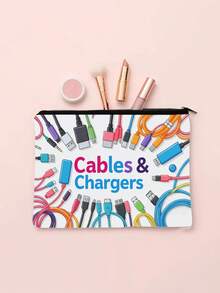 鲜艳的彩色电缆和 USB 收纳袋 - 耐用帆布拉链袋，男女通用电子配件盒，印有“CHARGERS”字样，适合旅行或居家使用，小袋，圣诞礼物 - 彩色 - 查看 3