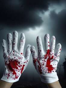 2pcs/Pair Halloween Party Decoration Gloves, Horror Bloody Gloves, Character Role Play Props With Printed Blood, Halloween Horror Atmosphere Decoration, Bloody Gloves, Festival Costume Party Accessories