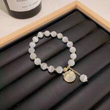 Cute Lucky Cat White Cat Eye Beaded Bracelet For Women, Soft Beaded Wristband Bracelet, Charming Jewelry Women Accessory Ideal For Daily Use & Gift Giving, Must-Have Bracelets For Women's Jewelry Collection - 1 cái - Xem 3