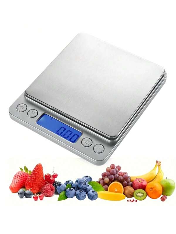 1pc Precision Digital Jewelry Scale, 6.61LB/0.1G & 3000g/3kg/0.01g, LCD Electronic Display, Multi-Functional Portable Stainless Steel Electronic Postage Scale, 9 Measurement Units, Tare Function, Battery Powered With 2 Trays & Batteries, English Menu, For Baking/Soap Making, Office Tools, Counting, Weighing, Easy To Store, Ideal For RV Supplies & Cooktop Accessories