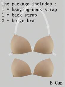 ideaCCSZ 1 Pc Triangle Cup Sticky Push Up Bra,Deep-V Design Breast Lift Self-Adhesive French Style Bras,Front Clasp Invisible Silicone Nipple Patches,With Neck Strap And Extension Buckle,Reusable For Bikini For Strapless Evening Dresses
