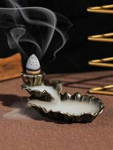 Queimador de incenso de refluxo de peixes - Suporte de incenso de metal com design de lótus de bronze vintage com tampa, suporte portátil para incenso oco para spa, ioga, meditação, decoração de casa, fragrância de ambiente, presentes - Multicolorido - Ver 1