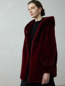 Versatile Faux Mink Hooded Fur Coat, Warm Faux Fur Jacket, Loose Fit Slouchy Style Top For Women, Winter Outerwear, Suitable For Christmas, Thanksgiving, New Year