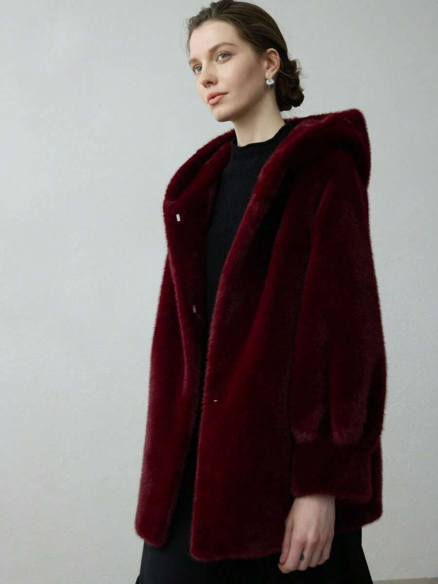 Versatile Faux Mink Hooded Fur Coat, Warm Faux Fur Jacket, Loose Fit Slouchy Style Top For Women, Winter Outerwear, Suitable For Christmas, Thanksgiving, New Year