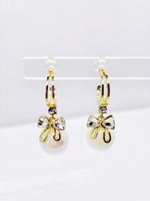 1 Pair New Mermaid Pearl Shiny Bow Earrings For Women, Elegant French Style Versatile Charming Personalized Earrings