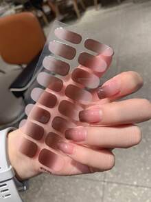 1 件全新渐变色指甲贴，全指甲贴，防水可撕美甲贴纸，女士指甲贴花，自粘指甲贴，易于使用，适合节日、派对、生日礼物 - 酒紅色 - 查看 9