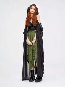 一件雪纺连帽斗篷，绿/黑色，适合派对、摄影、精灵装扮、万圣节、节日聚会、酒吧等场合。 - 彩色 - 查看 9