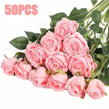 100pcs Artificial Pink Roses, Fake Flowers, Suitable For DIY Wedding Bouquets, Tabletop Decor, Bridal Shower, Valentine's Day Decoration, Baby Shower, Home Decor, Etc. - Pink - View 14