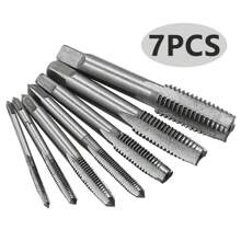 7pcs Straight Flute Tap & Die Set, M3 M4 M5 M6 M8 M10 M12 Full Ground Metric Taps, Hand Tap & Die Set, Straight Flute Thread Taps, High Speed Steel Plug Taps, Manual Metal Working Tools