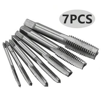 7pcs Straight Flute Tap & Die Set, M3 M4 M5 M6 M8 M10 M12 Full Ground Metric Taps, Hand Tap & Die Set, Straight Flute Thread Taps, High Speed Steel Plug Taps, Manual Metal Working Tools