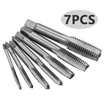 7pcs Straight Flute Tap & Die Set, M3 M4 M5 M6 M8 M10 M12 Full Ground Metric Taps, Hand Tap & Die Set, Straight Flute Thread Taps, High Speed Steel Plug Taps, Manual Metal Working Tools