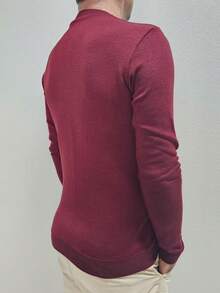 Men's Cold Weather Blouse | Men's Knitted Sweater | Winter Knitted Wool Pullover Long Sleeve V-Neck - 紅木色 - 查看 7