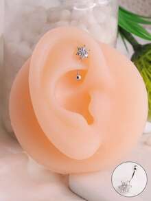 1 chiếc khuyên tai hình hoa Zirconia, đinh tai hình xương chuối, thân cong, sụn tai, bộ trang sức xỏ khuyên cơ thể - Bạc - Xem 8