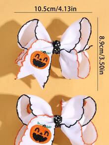 2/4pcs Halloween Pumpkin Bows Hair Clips,Fabric Embroidery Funny Pumpkin Spider Decor Hair Bows,Amusing Hair Accessories For Toddlers Halloween Gifts - Multicolor - View 10