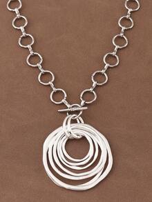 1 pezzo Collana con ciondolo asimmetrico rotondo e a più strati, di colore argento/oro opaco, di grandi dimensioni e con design a cerchio aperto e catenina spessa, adatta per l'uso quotidiano delle donne, con catena da 18"+2" di estensione