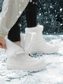 1 双纯色通勤雪地靴，户外冬季防滑厚拉链设计 - 白色 - 查看 5
