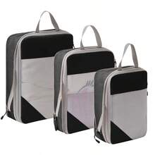 3 Piece Travel Compression Packing Cubes - Suitcase Luggage Organizer - Travel Essentials, Clothing Organizers Compression Storage Bags For Sweaters, Wardrobe, Bed Linen Organizers Compression Packing Cubes Space Saving - màu đen - Xem 2