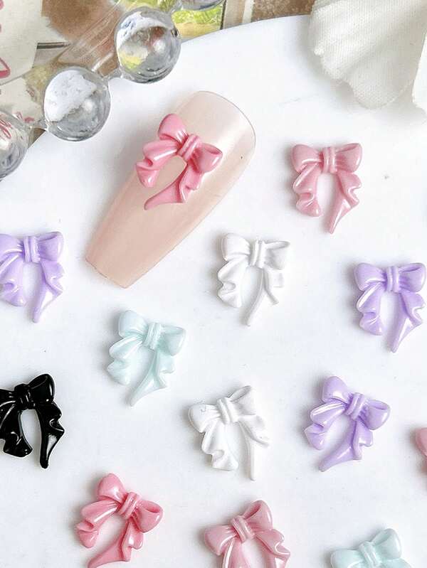 30 piezas de decoraciones con forma de lazo - Cinta de resina 3D adecuada para arte de uñas y manualidades DIY (diseño de lazo corto)