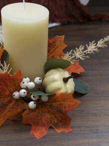 1 pieza Anillo de vela artificial de hoja de arce de Acción de Gracias con bayas y calabaza, decoración floral realista de vid de otoño para puerta, centro de mesa, decoración del hogar de cosecha