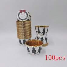 Cakegiugiu Moldes de cupcakes con diseño navideño, 25/50/100 piezas de tazas desechables para cupcakes con tapas, moldes desechables para muffins con tapas, forros brillantes resistentes al calor para cupcakes, moldes para muffins, perfectos para el Día de Navidad, decoraciones navideñas, pijamas navideños, regalos navideños, decoración navideña - Blanco - Ver 10