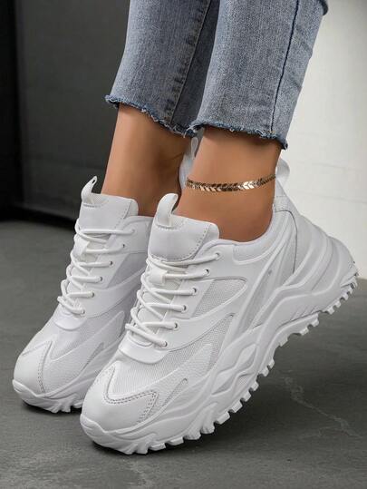 Women's Fashion Casual Sports Shoes, Light And Breathable, Anti-Skid And Wear-Resistant Design, Platform Heightening Simple Daddy Shoes, Suitable For Daily Commuting And Outdoor Walking,