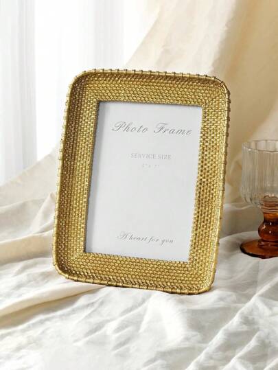 4x6/5*5 Vintage Photo Frame, Gold Rattan Texture, Handmade, Antique Photo Frame, Suitable For Desktop And Wall Display, Retro Design, Home Decoration, Holiday Gift, Wedding Bridal Gift