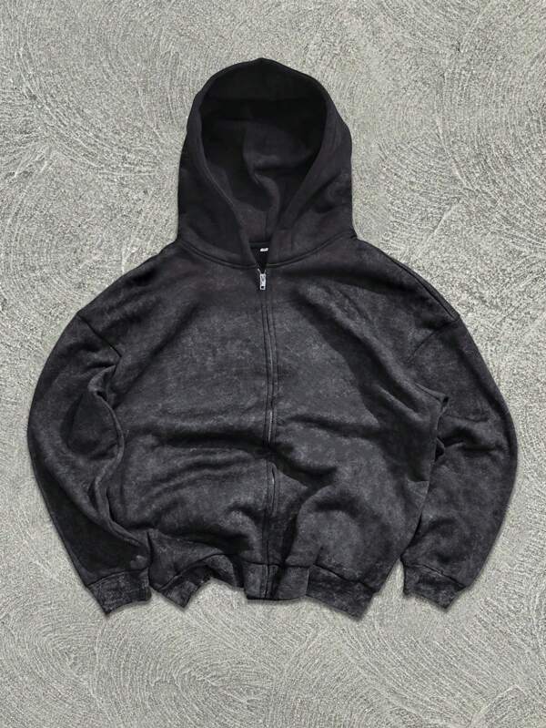Men's Casual Thermal Lined Snowflake Print Open Front Hoodie