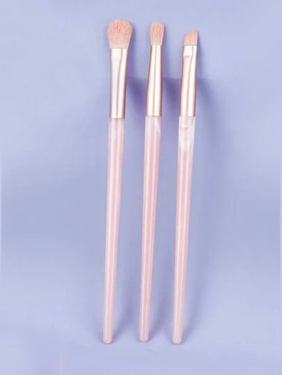 3支眼影化妆刷，眼影晕染高光泽刷，适用于膏状或粉状眼影和眼线的眼影刷，眉刷，初学者推荐，晕染效果自然均匀，粉色。