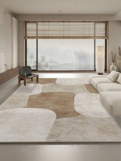 1 Piece Of Brown Beige Block Printed Living Room Decoration Carpet, Plush Material, Soft And Comfortable To Touch, Easy To Care, Waterproof And Stain-Resistant, Non-Slip Backing, Machine Washable, Area Rug, Suitable For Hall, Bedroom Rug, Bedroom Rug, Kitchen, Dining Room, Office, Room Decoration And Doormat.Suitable For All Seasons Of Spring, Summer, Autumn, Winter.