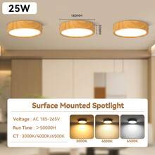 CANMEIJIA 1pc Foldable LED Recessed Light, 220V, 5W/10W/15W/25W, 3 Color Options, Suitable For Indoor Spaces Like Living Room, Kitchen - Wood Grain Surface Mounted Downlight - View 15
