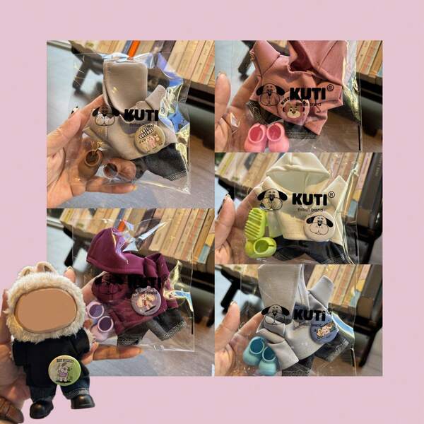 Accesorios de ropa de muñeca de 17 cm - Parte superior, pantalones con zapatos, insignia, sudadera, broche Conjunto para Labubu