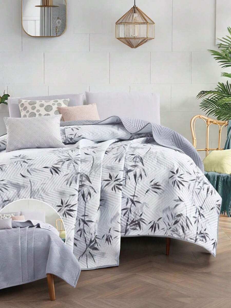 简约百搭防尘绗缝床罩，春夏空调被褥，纯棉床罩-100%纯棉保暖加厚空调被床单套-双面绗缝碎花床罩单件纯棉绗缝垫，榻榻米床单三件套配美式绗缝套 - F003 - 查看 1