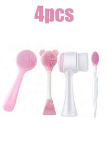 Juego de 4 piezas de cepillos faciales de silicona multifuncionales, cepillo facial exfoliante de doble cabeza de silicona, cepillo de doble cara, cepillo facial reutilizable, cepillo facial manual, adecuado para el cuidado y el masaje facial, cepillo exfoliante de silicona manual para eliminar los residuos de maquillaje, los puntos negros, el masaje facial y la limpieza profunda de la piel