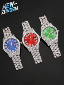 5 Pcs Hip Hop Gift Watch+Cross Pendant Necklace+Bracelet Creative Iced Out Miami Link Chain Jewelry Set For Men And Women