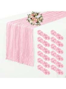 Pack Light Pink Cheesecloth Table Runner 20 X 120 Inch Gauze Table Runners 10 FT Long,Semi Sheer Boho Cheese Cloth Fabric Table Runner Bulk For Wedding,Party,Baby Shower,Bridal Shower Decoration