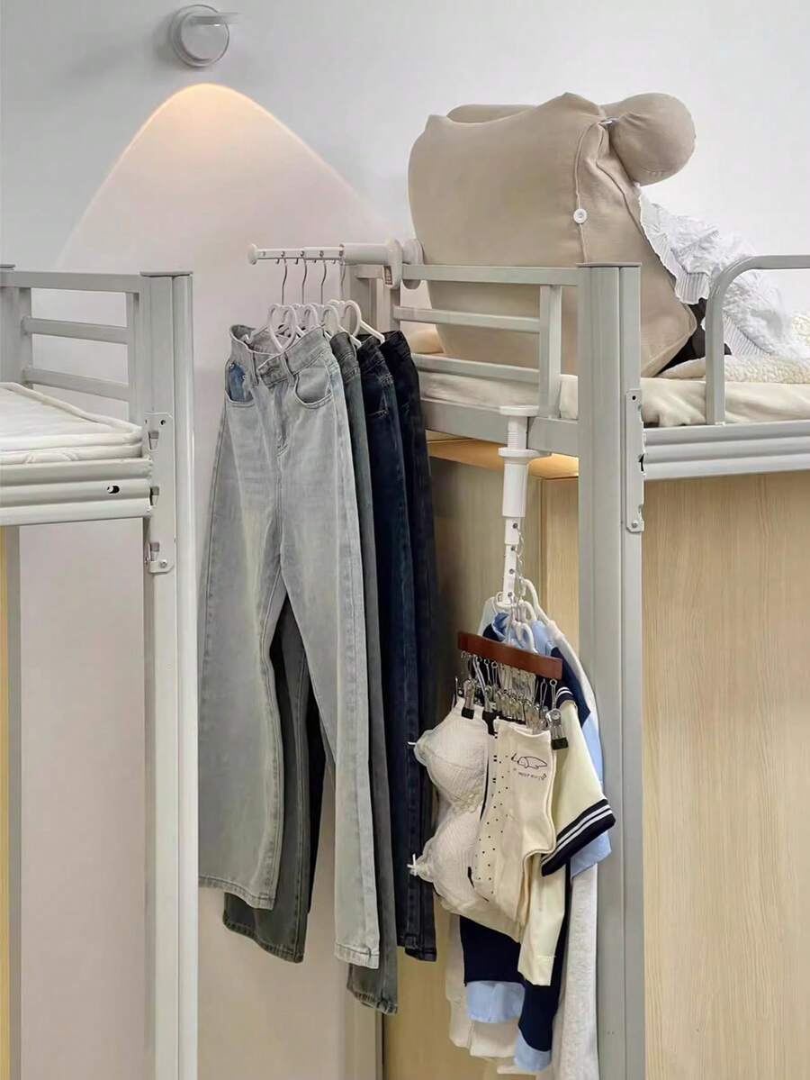 5pcs/1pc Clothes Hanger Set, Dorm Room Drying Rack For Bunk Beds, Foldable Retractable Clothes Drying Rack, Portable Clothes Hanger, Thick Durable Multi-Function Retractable Clothes Rack, Travel Hanger, Cabinet Mounted Clothes Rack