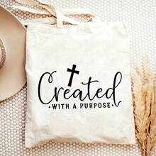 Christian Tote Bag With Created With A Purpose Print - Large Capacity Durable Polyester Handbag Outdoor, Party, Travel & Shopping - Stylish Minimalist Design With & Inspirational Quote, Reusable Grocery Bag, Party Accessory, Minimalist Design, Sturdy Handle Construction, Alcohol Design Tote Bag, Alcohol Bag, Good Bag, Canva Handbag, Sister Shopper, Inappropriate Women, Book And Snack Tote, Shopping Bag, Fabric Bag, Food - 1pc - 查看 6